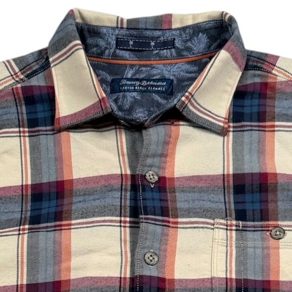Tommy Bahama Canyon Beach Flannel Shirt Mens Large Multicolor Plaid Button Up